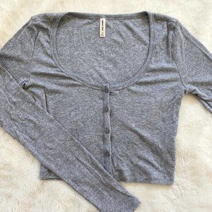 Aritzia Micro Ribbed Cropped Button Up Long Sleeve